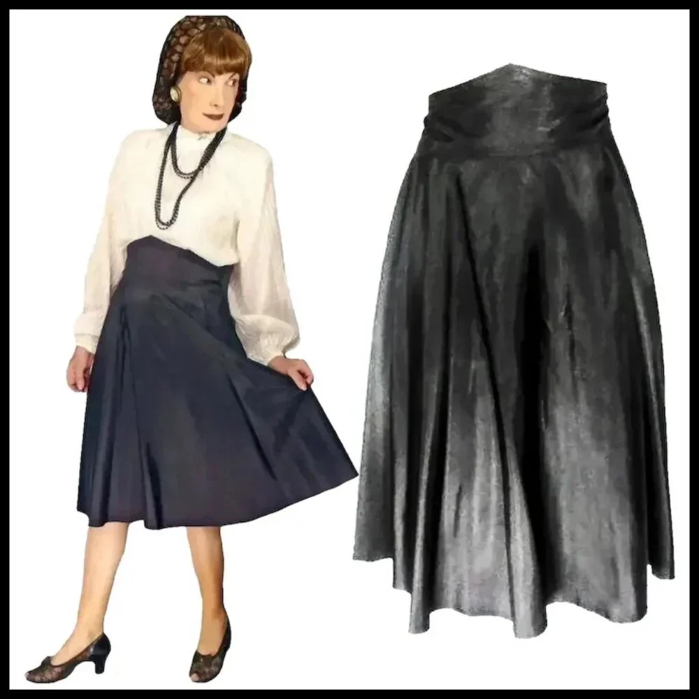 Vintage Black Taffeta Skirt Fit & Flare, High Wide Waist for Swing Dancing - 40s - Picture 8 of 14